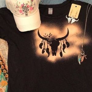 Ladies Cow Skull Alternative Rocker style t-shirt